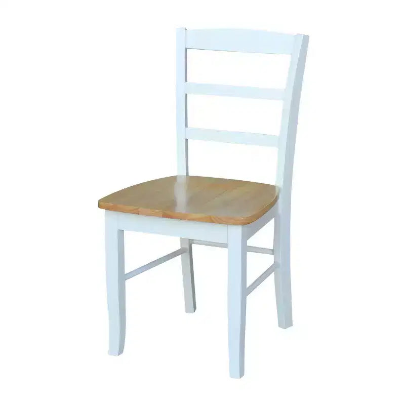 Table à manger 3 pièces avec 2 chaises à barreaux dossier échelle Blanc/Naturel – International Concepts : Bois massif, Carrée, Non-extensible
