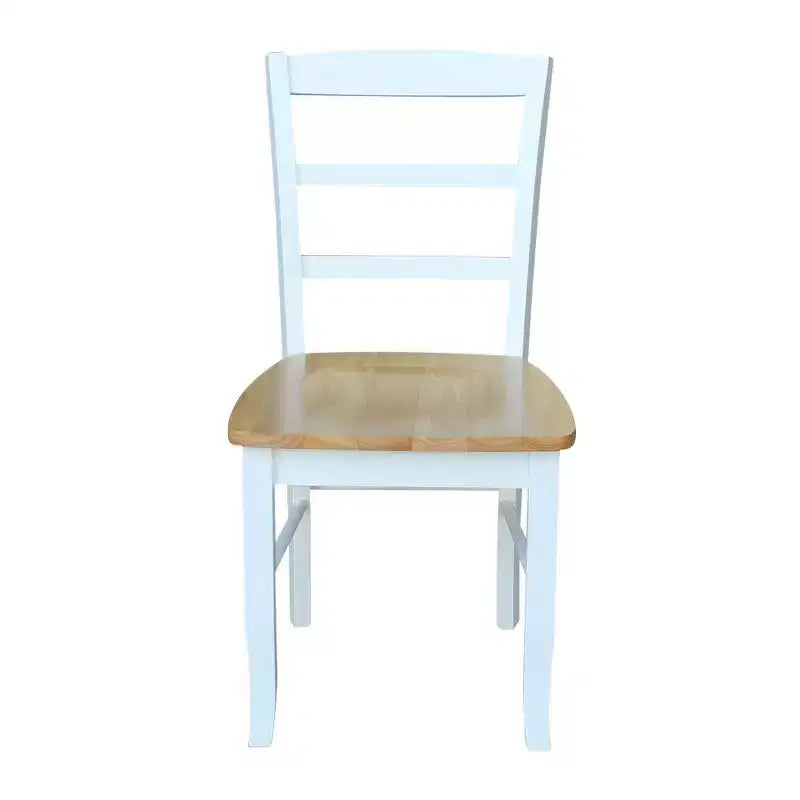 Table à manger 3 pièces avec 2 chaises à barreaux dossier échelle Blanc/Naturel – International Concepts : Bois massif, Carrée, Non-extensible