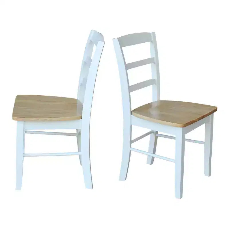 Table à manger 3 pièces avec 2 chaises à barreaux dossier échelle Blanc/Naturel – International Concepts : Bois massif, Carrée, Non-extensible