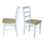 Table à manger 3 pièces avec 2 chaises à barreaux dossier échelle Blanc/Naturel – International Concepts : Bois massif, Carrée, Non-extensible