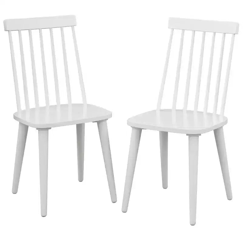 Ensemble de salle à manger moderne 5 pièces Ericson Buylateral blanc/naturel : table rectangulaire, 4 chaises à dossier fuseau
