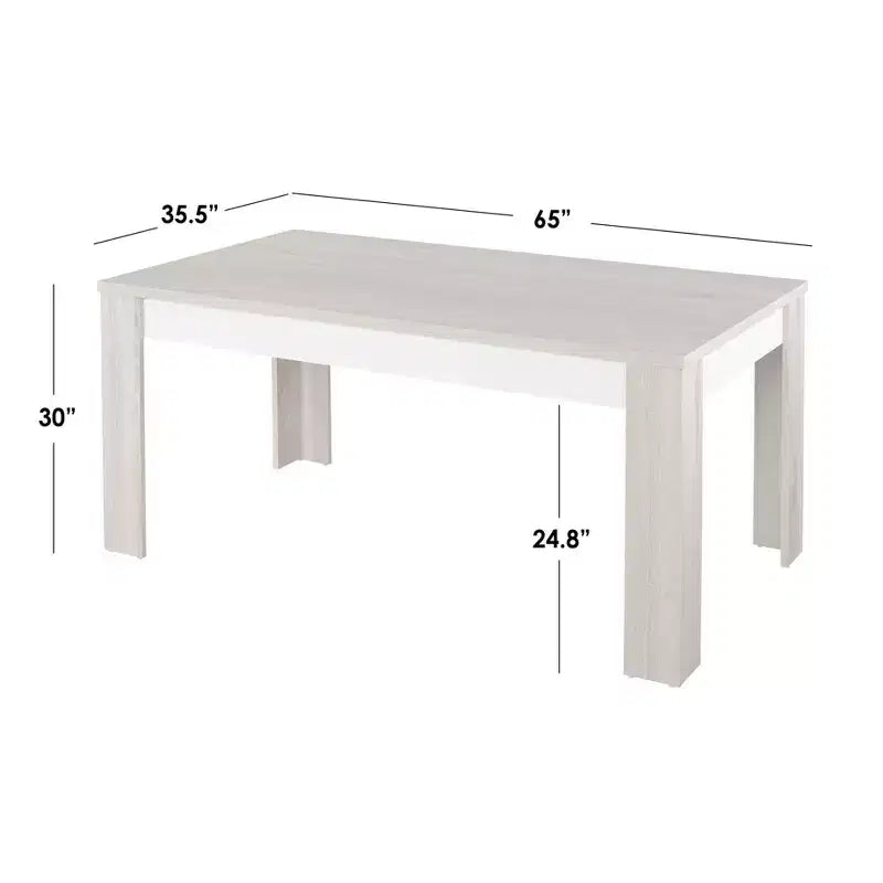 Ensemble de salle à manger moderne 5 pièces Ericson Buylateral blanc/naturel : table rectangulaire, 4 chaises à dossier fuseau