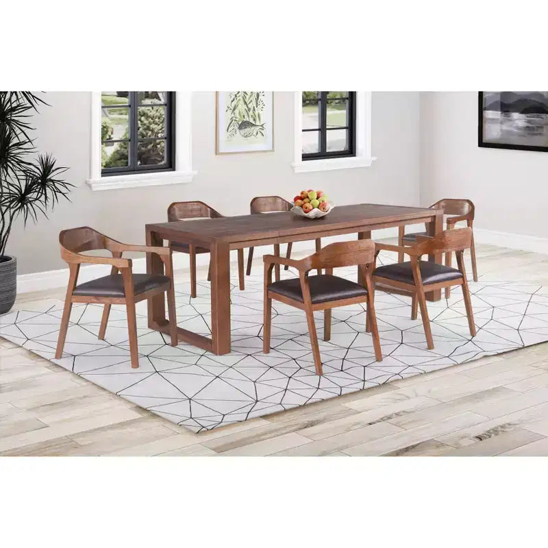 Ensemble de salle à manger extensible 7 pièces Rasmus avec fauteuils Châtaigne - Boraam : Bois d'acacia, chaises en similicuir