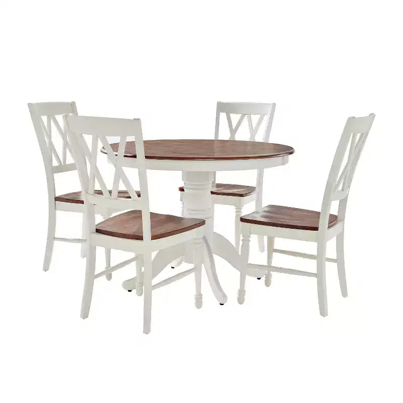 Ensemble de salle à manger rond Shelby 5 pièces avec 4 chaises blanc vieilli - Crosley : Piedestal classique, style ferme