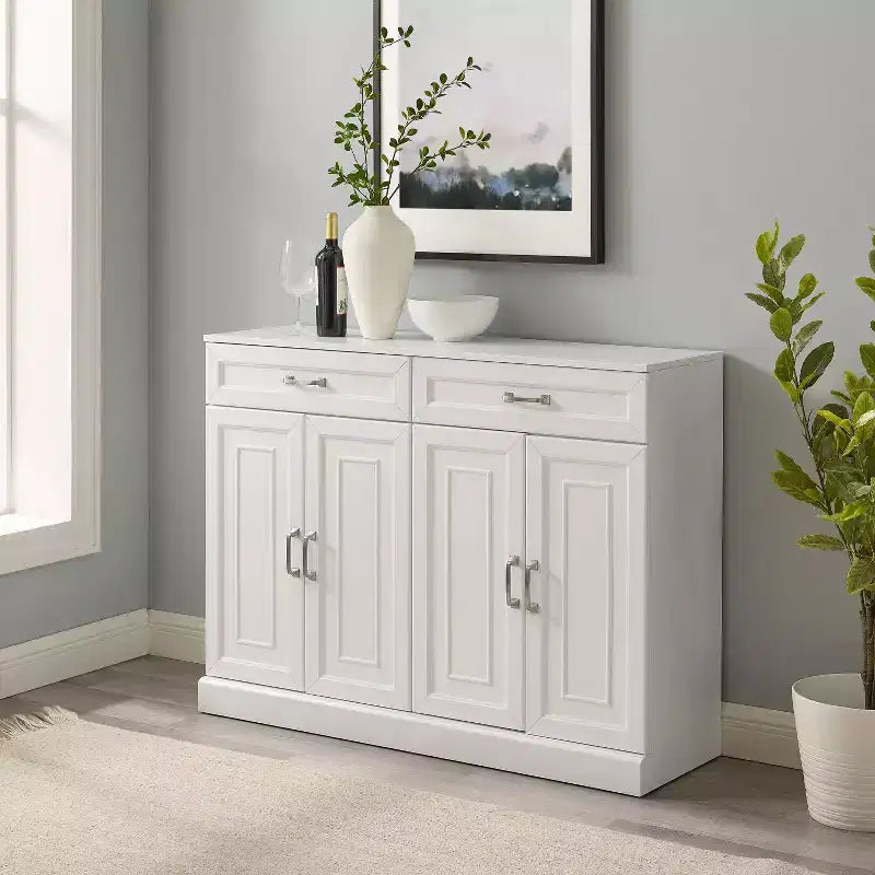 Sideboard White - Adjustable Shelves, Storage, 4 Doors, 2 Drawers, Dining Room, Traditional Style