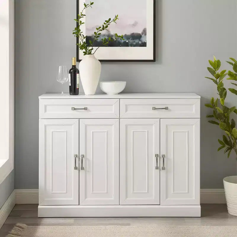 Sideboard White - Adjustable Shelves, Storage, 4 Doors, 2 Drawers, Dining Room, Traditional Style