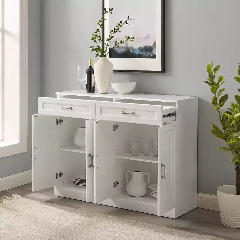Sideboard White - Adjustable Shelves, Storage, 4 Doors, 2 Drawers, Dining Room, Traditional Style