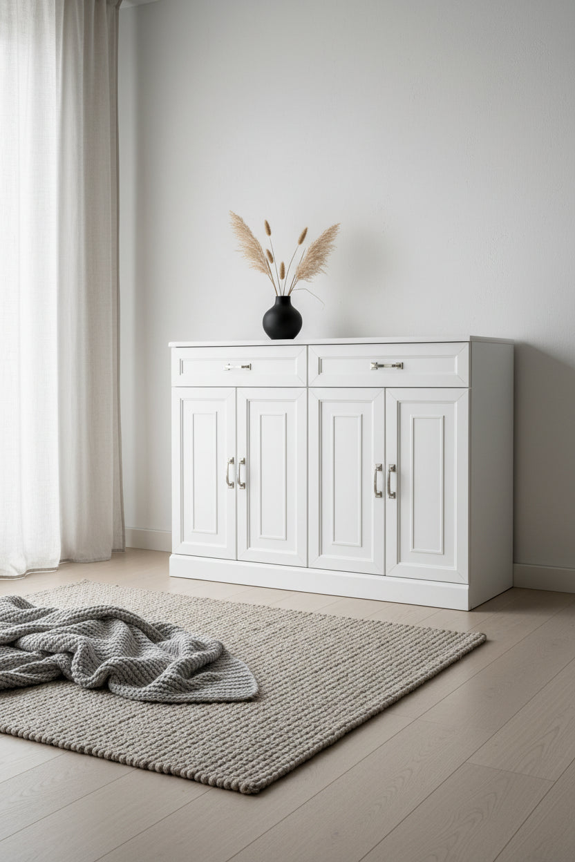 Sideboard White - Adjustable Shelves, Storage, 4 Doors, 2 Drawers, Dining Room, Traditional Style