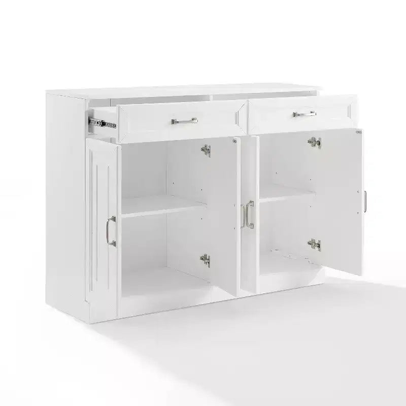 Buffet Blanc - Étagères réglables, Rangement, 4 Portes, 2 Tiroirs, Salle à manger, Style traditionnel
