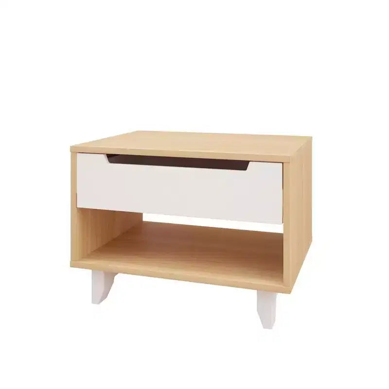 Ensemble de lit plateforme 3 pièces Queen Radiance Érable naturel/Blanc – Nexera : Style moderne, 1 table de chevet, pas besoin de sommier