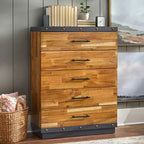 Lifestorey Drake 5 Drawer Chest Brown - : Modern Farmhouse Style, Solid Rubberwood, Acacia Veneer, 47.25" Height
