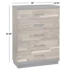Commode 5 tiroirs marron - Style ferme moderne, Bois d'hévéa massif, placage acacia, 120 cm de hauteur