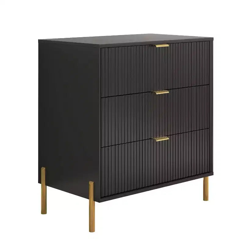 Ensemble de 4 pièces Festivo Modern Elegance : commode, chiffonnier et 2 tables de chevet à 3 tiroirs, noir