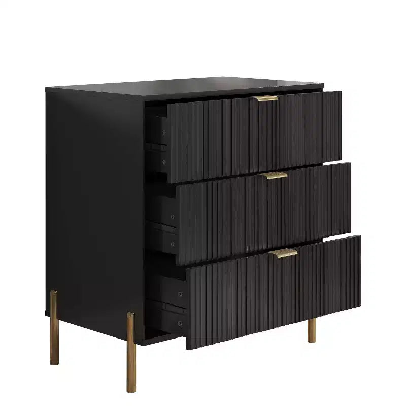 Ensemble de 4 pièces Festivo Modern Elegance : commode, chiffonnier et 2 tables de chevet à 3 tiroirs, noir