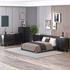 Ensemble de 4 pièces Festivo Modern Elegance : commode, chiffonnier et 2 tables de chevet à 3 tiroirs, noir