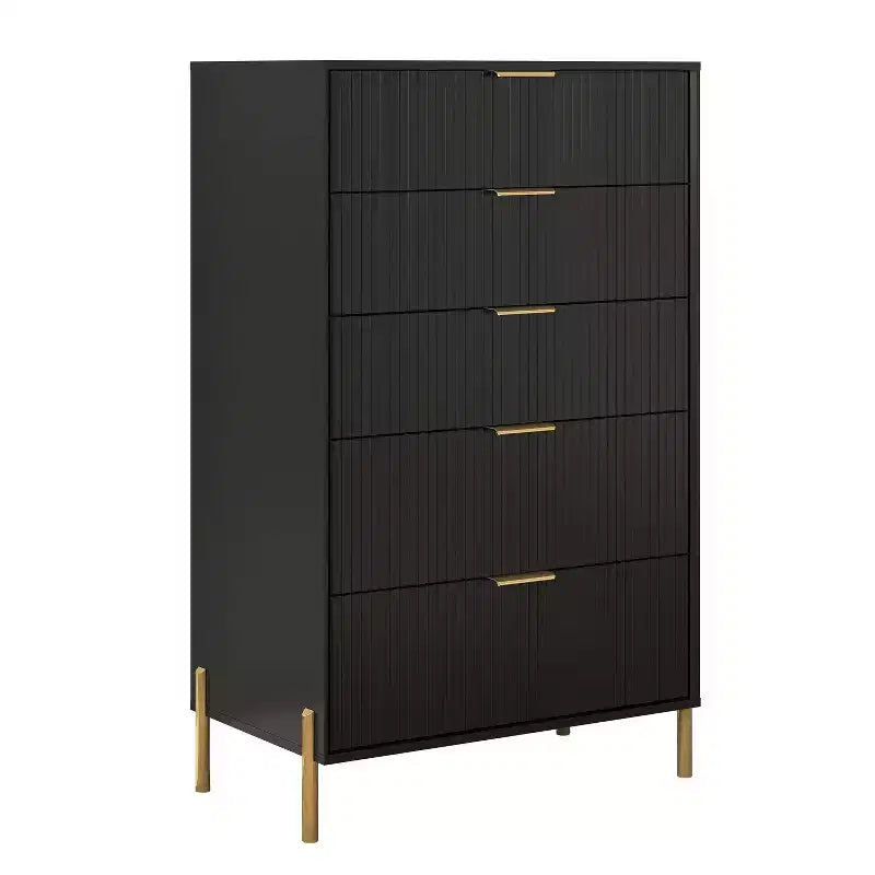 Ensemble de 4 pièces Festivo Modern Elegance : commode, chiffonnier et 2 tables de chevet à 3 tiroirs, noir