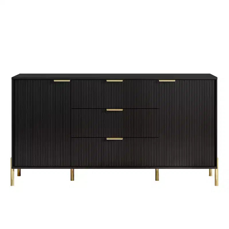 Ensemble de 4 pièces Festivo Modern Elegance : commode, chiffonnier et 2 tables de chevet à 3 tiroirs, noir