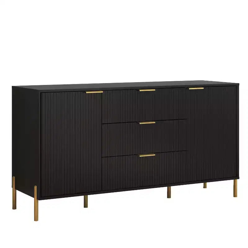 Ensemble de 4 pièces Festivo Modern Elegance : commode, chiffonnier et 2 tables de chevet à 3 tiroirs, noir