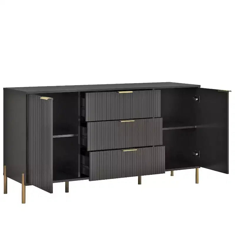 Ensemble de 4 pièces Festivo Modern Elegance : commode, chiffonnier et 2 tables de chevet à 3 tiroirs, noir