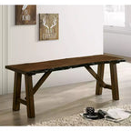 24/7 Shop At Home Lyoth Bench with Live Edge Wooden Seat Walnut: Rustic Farmhouse Style, Trestle Base, 300 lb Capacity