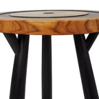 Table d'appoint ronde superposée géométrique en bois de teck : Aucun assemblage requis, utilisation intérieure, style moderne