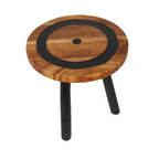 Table d'appoint ronde superposée géométrique en bois de teck : Aucun assemblage requis, utilisation intérieure, style moderne