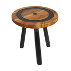 Table d'appoint ronde superposée géométrique en bois de teck : Aucun assemblage requis, utilisation intérieure, style moderne