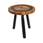 Table d'appoint ronde superposée géométrique en bois de teck : Aucun assemblage requis, utilisation intérieure, style moderne