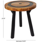 Table d'appoint ronde superposée géométrique en bois de teck : Aucun assemblage requis, utilisation intérieure, style moderne