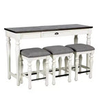 4pc Joanna Sofa Bar Set Ivory/Mocha - Steve Silver Co.: Farmhouse Style, Linen-Look Stools, Storage Drawer