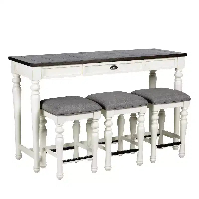 4pc Joanna Sofa Bar Set Ivory/Mocha - Steve Silver Co.: Farmhouse Style, Linen-Look Stools, Storage Drawer