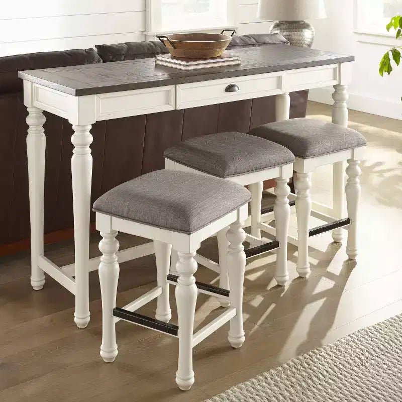 Ensemble table et 4 tabourets de bar Joanna, ivoire/mocha - Steve Silver Co. : style ferme, tabourets aspect lin, tiroir de rangement