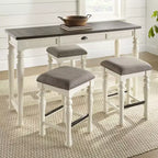 Ensemble table et 4 tabourets de bar Joanna, ivoire/mocha - Steve Silver Co. : style ferme, tabourets aspect lin, tiroir de rangement