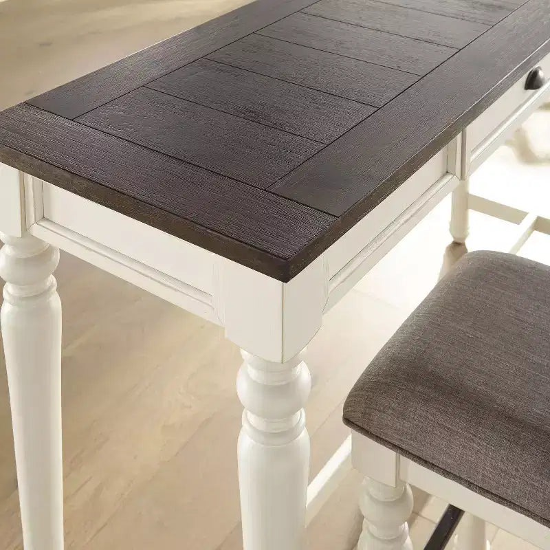 Ensemble table et 4 tabourets de bar Joanna, ivoire/mocha - Steve Silver Co. : style ferme, tabourets aspect lin, tiroir de rangement