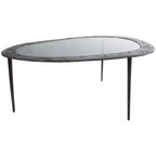 Olivia & May Aluminum Oval Shaped Coffee Table with Shaded Glass Top and Engravings Black: Indoor, Fully Assembled