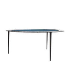 Table basse ovale en aluminium avec plateau en verre teinté et gravures noire : Intérieur, entièrement assemblée