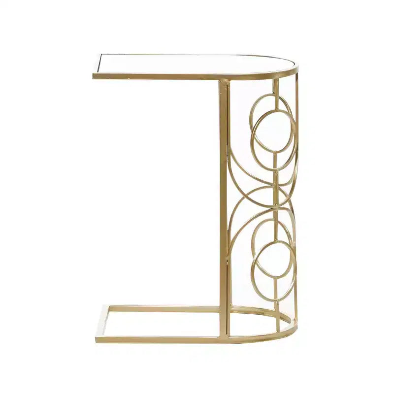 Contemporary Mirrored Accent Table Gold  May: No Assembly, Indoor Use, Iron Frame