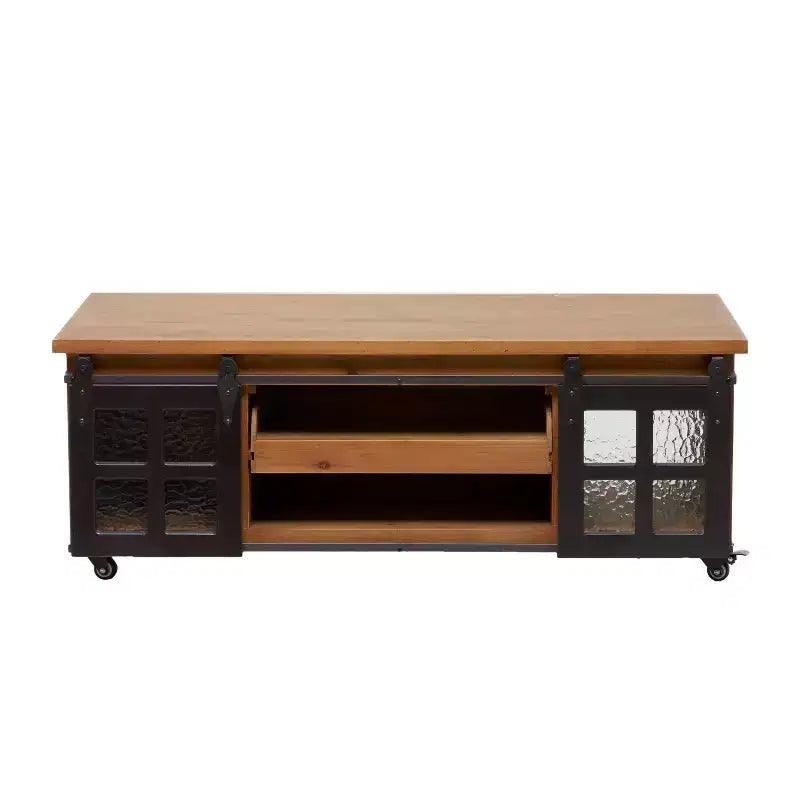 Industrial Wood Coffee Table Brown - Olivia & May: Rustic 2-Tier Shelving, Hidden Drawer, Sliding Metal Door