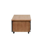 Table Basse Industrielle en Bois Marron Rustique avec 2 Étagères, Tiroir Caché et Porte Coulissante en Métal