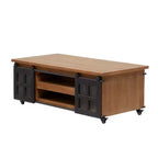 Table Basse Industrielle en Bois Marron Rustique avec 2 Étagères, Tiroir Caché et Porte Coulissante en Métal