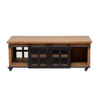Table Basse Industrielle en Bois Marron Rustique avec 2 Étagères, Tiroir Caché et Porte Coulissante en Métal