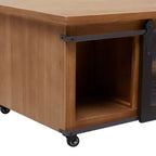 Table Basse Industrielle en Bois Marron Rustique avec 2 Étagères, Tiroir Caché et Porte Coulissante en Métal