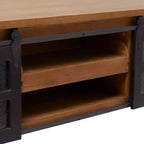 Table Basse Industrielle en Bois Marron Rustique avec 2 Étagères, Tiroir Caché et Porte Coulissante en Métal