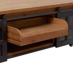 Table Basse Industrielle en Bois Marron Rustique avec 2 Étagères, Tiroir Caché et Porte Coulissante en Métal