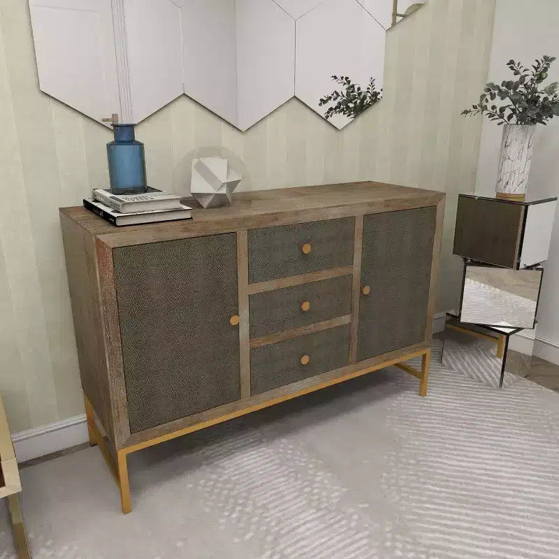 Contemporary Metal Cabinet Brown May: Chic Storage, 3 Drawers, No Assembly Required