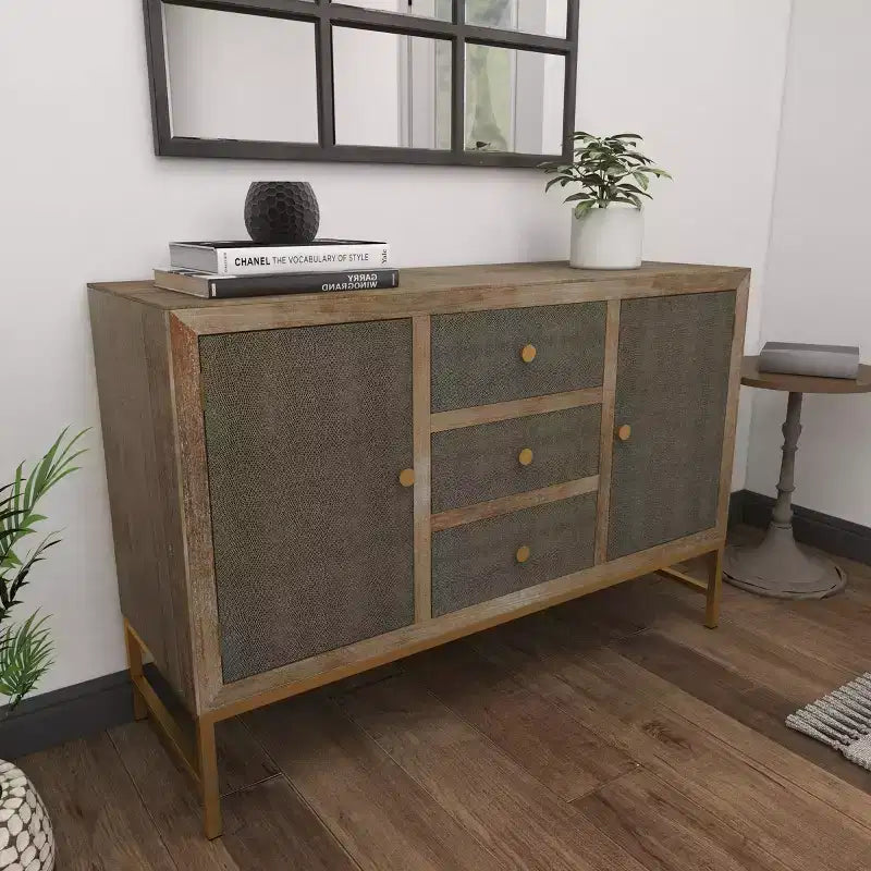 Contemporary Metal Cabinet Brown May: Chic Storage, 3 Drawers, No Assembly Required