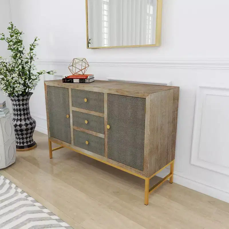 Contemporary Metal Cabinet Brown May: Chic Storage, 3 Drawers, No Assembly Required