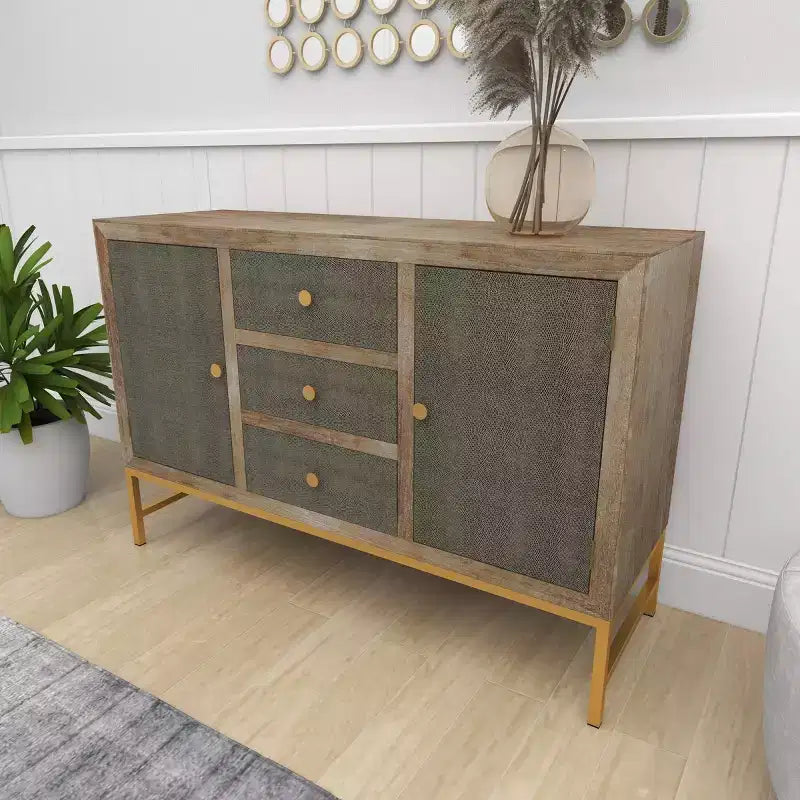Contemporary Metal Cabinet Brown May: Chic Storage, 3 Drawers, No Assembly Required