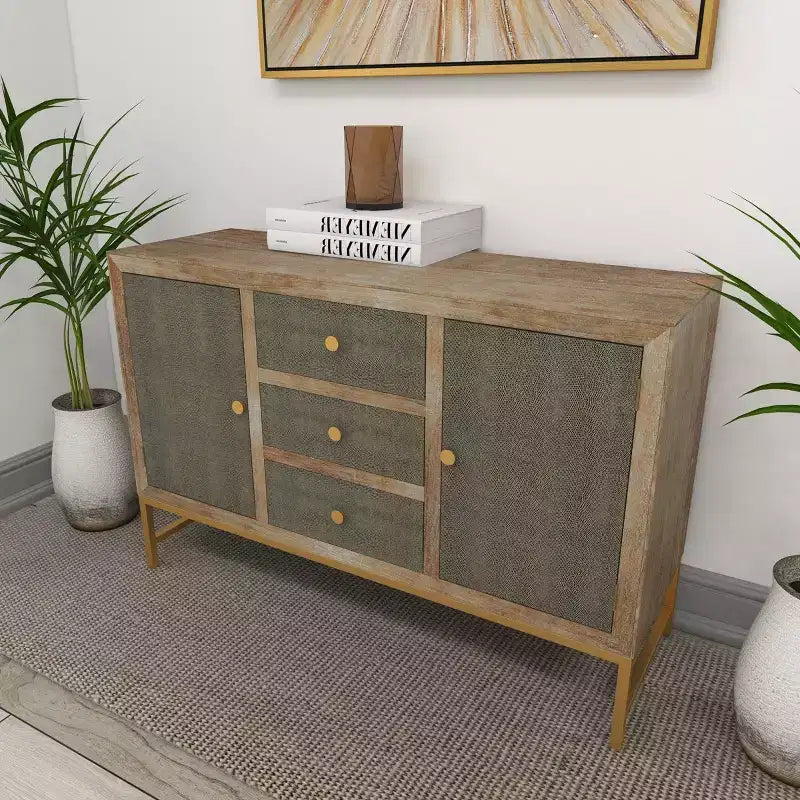 Contemporary Metal Cabinet Brown May: Chic Storage, 3 Drawers, No Assembly Required