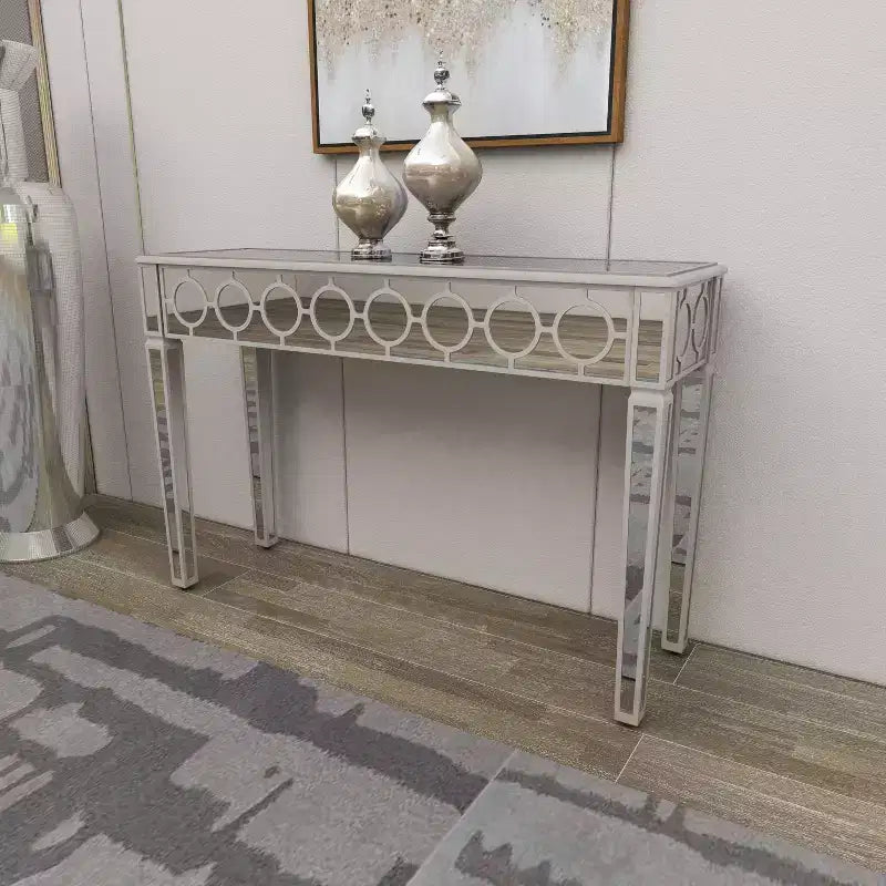 Glam Miroir et Console Table Motif Bois Argent May : Meuble d'Entrée Élégant, Design Étroit